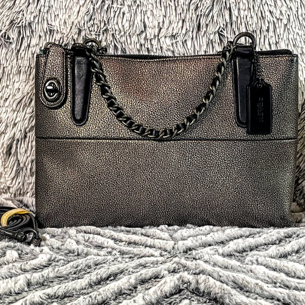 GUC - COACH MINI TURNLOCK BOROUGH BAG W/WOVEN CHAIN IN METALLIC LEATHER (33619)